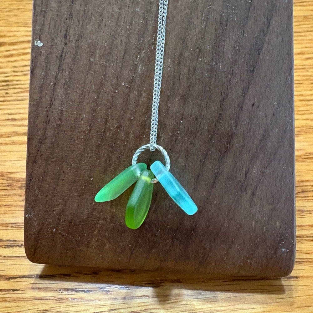 Elegant Green and Blue sea glass necklace with silver chain